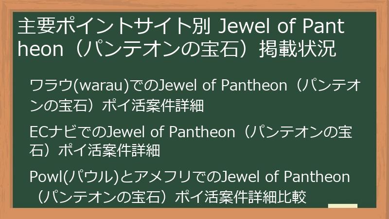 主要ポイントサイト別 Jewel of Pantheon（パンテオンの宝石）掲載状況