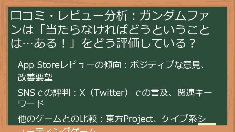 口コミ・レビュー分析:ガンダムファンは「当たらなければどうということは…ある!」をどう評価している?