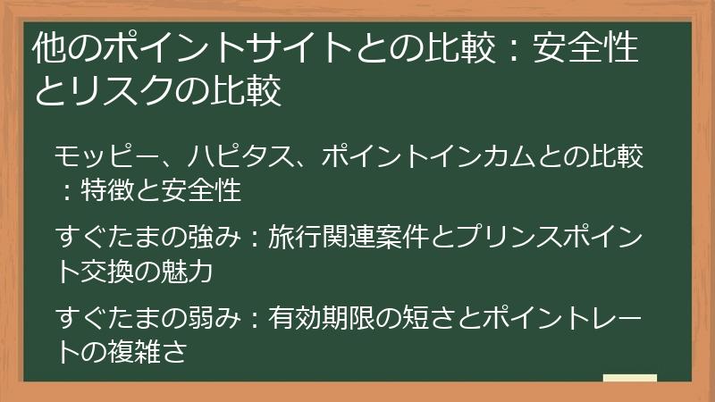 他のポイントサイトとの比較:安全性とリスクの比較