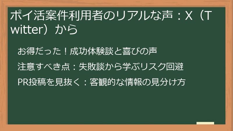ポイ活案件利用者のリアルな声：X（Twitter）から