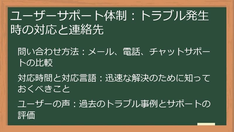 ユーザーサポート体制：トラブル発生時の対応と連絡先