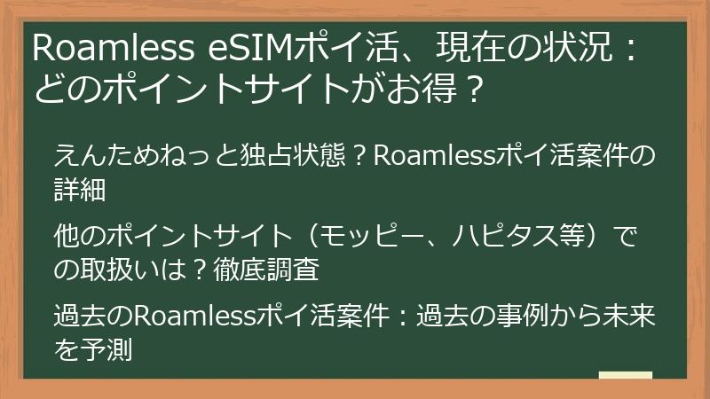Roamless eSIMポイ活、現在の状況：どのポイントサイトがお得？