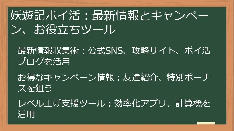 妖遊記ポイ活:最新情報とキャンペーン、お役立ちツール