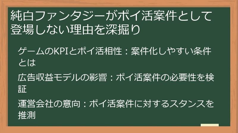 純白ファンタジーがポイ活案件として登場しない理由を深掘り