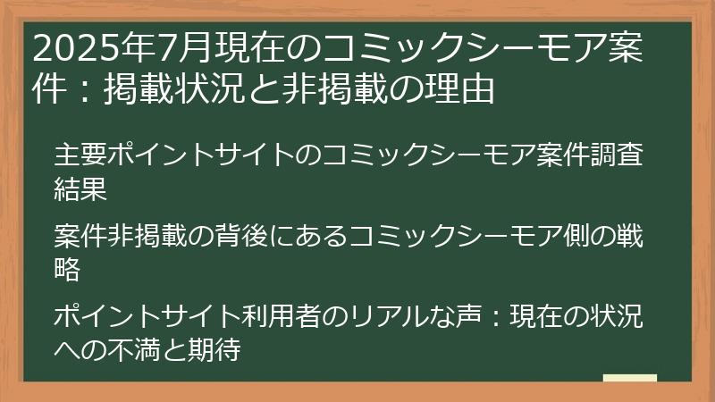 2025年7月現在のコミックシーモア案件：掲載状況と非掲載の理由