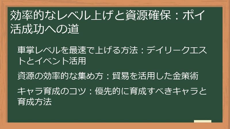 効率的なレベル上げと資源確保：ポイ活成功への道