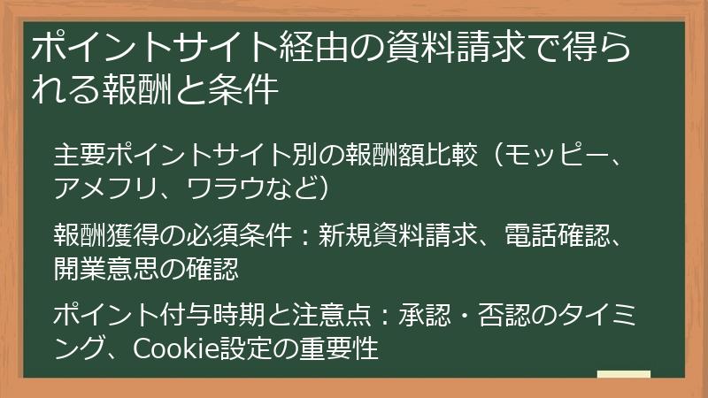 ポイントサイト経由の資料請求で得られる報酬と条件