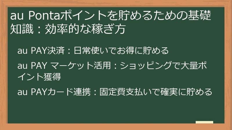 au Pontaポイントを貯めるための基礎知識：効率的な稼ぎ方