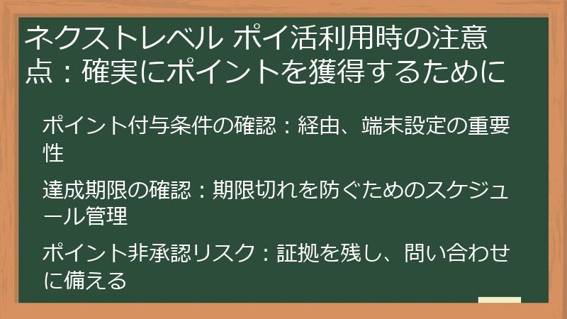 ネクストレベル ポイ活利用時の注意点：確実にポイントを獲得するために