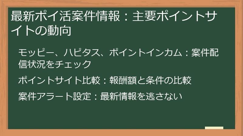最新ポイ活案件情報:主要ポイントサイトの動向