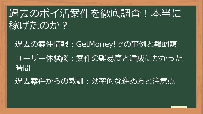 過去のポイ活案件を徹底調査！本当に稼げたのか？