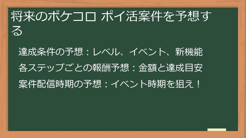 将来のポケコロ ポイ活案件を予想する