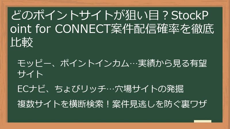 どのポイントサイトが狙い目？StockPoint for CONNECT案件配信確率を徹底比較