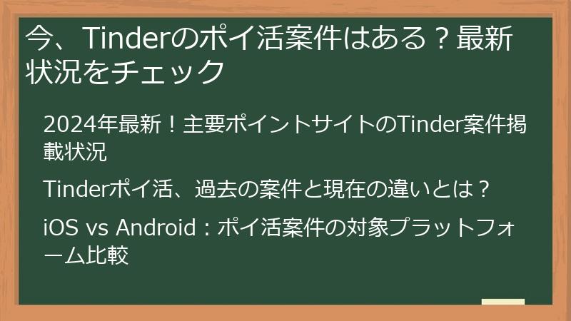 今、Tinderのポイ活案件はある？最新状況をチェック
