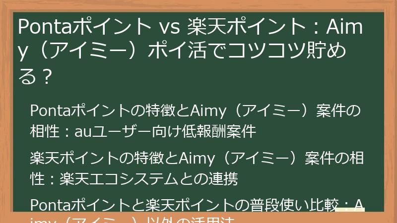 Pontaポイント vs 楽天ポイント：Aimy（アイミー）ポイ活でコツコツ貯める？