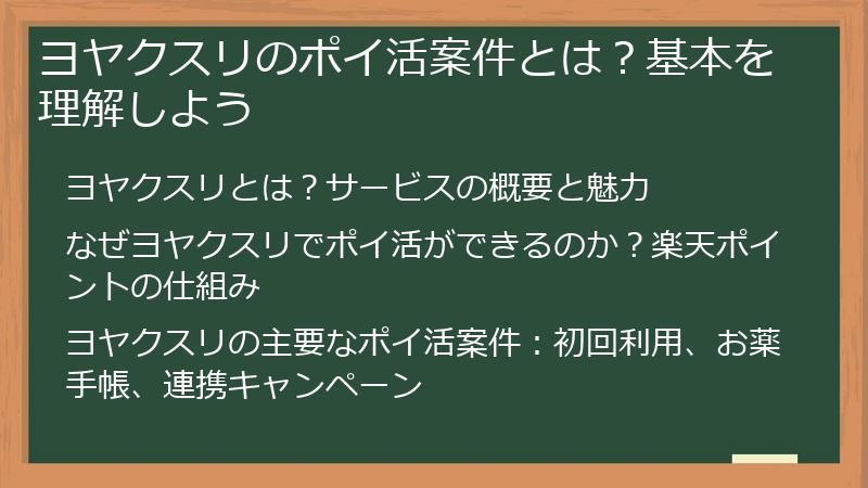 ヨヤクスリのポイ活案件とは？基本を理解しよう