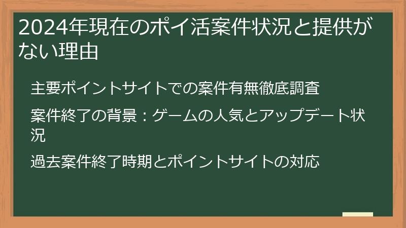 2024年現在のポイ活案件状況と提供がない理由
