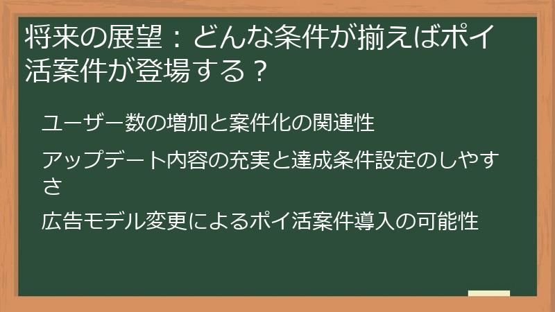 将来の展望：どんな条件が揃えばポイ活案件が登場する？