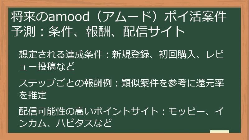 将来のamood（アムード）ポイ活案件予測：条件、報酬、配信サイト