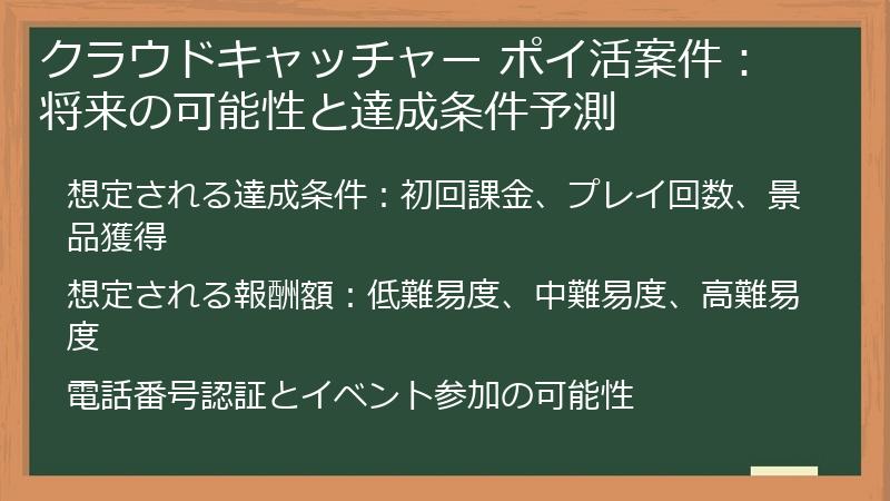 クラウドキャッチャー ポイ活案件：将来の可能性と達成条件予測