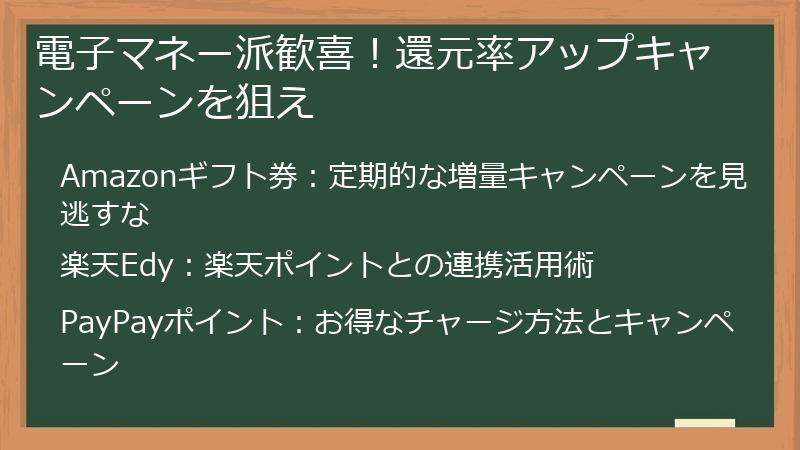 電子マネー派歓喜！還元率アップキャンペーンを狙え