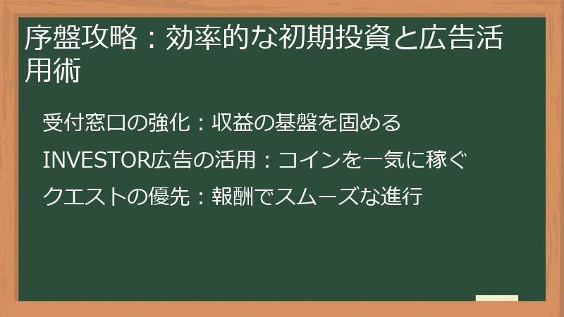 序盤攻略：効率的な初期投資と広告活用術