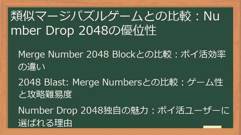 類似マージパズルゲームとの比較:Number Drop 2048の優位性