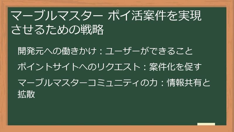 マーブルマスター ポイ活案件を実現させるための戦略