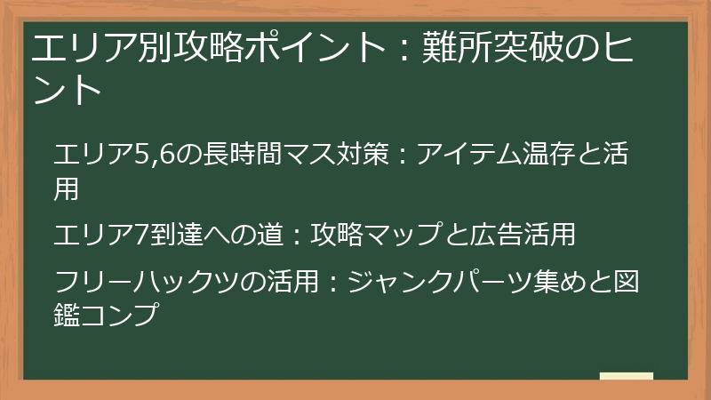エリア別攻略ポイント：難所突破のヒント