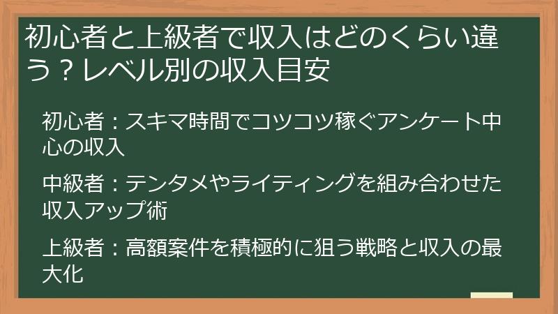 初心者と上級者で収入はどのくらい違う？レベル別の収入目安