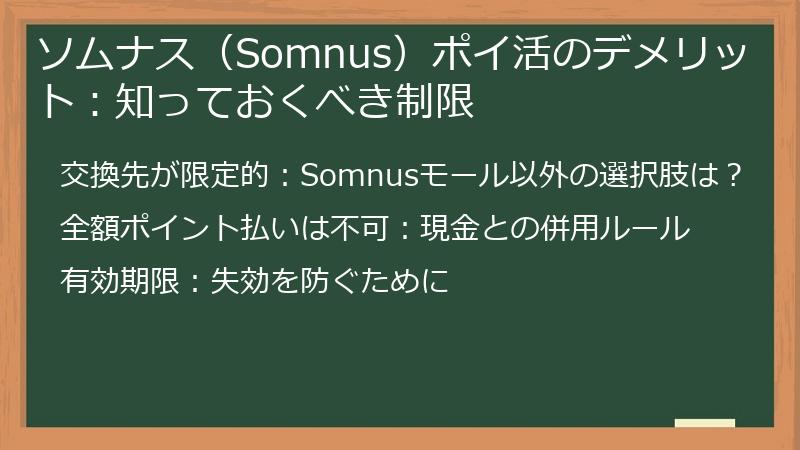 ソムナス(Somnus)ポイ活のデメリット:知っておくべき制限