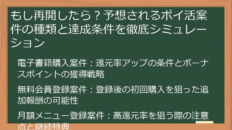 もし再開したら？予想されるポイ活案件の種類と達成条件を徹底シミュレーション