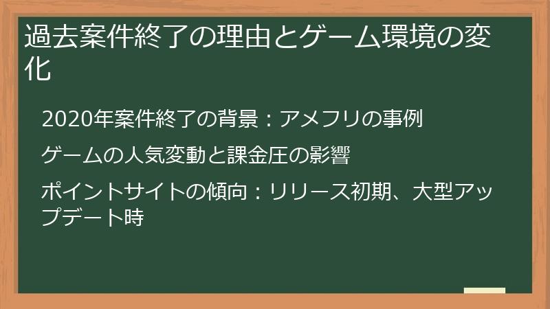 過去案件終了の理由とゲーム環境の変化
