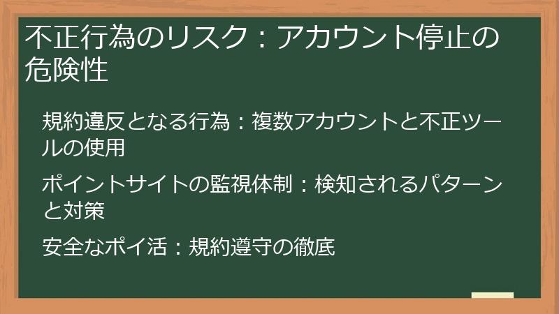不正行為のリスク：アカウント停止の危険性