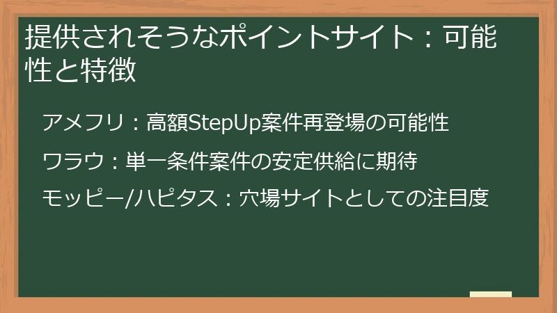 提供されそうなポイントサイト：可能性と特徴