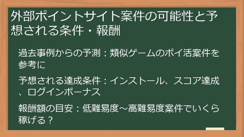 外部ポイントサイト案件の可能性と予想される条件・報酬