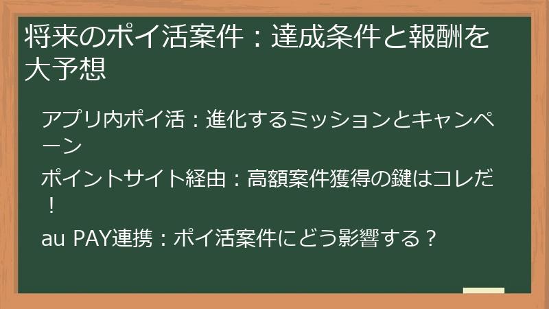 将来のポイ活案件：達成条件と報酬を大予想