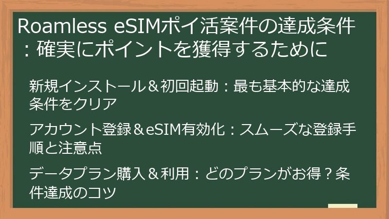 Roamless eSIMポイ活案件の達成条件：確実にポイントを獲得するために