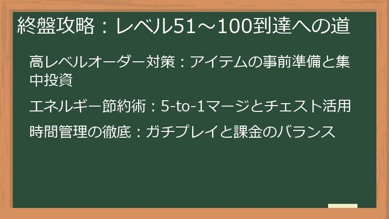 終盤攻略：レベル51～100到達への道