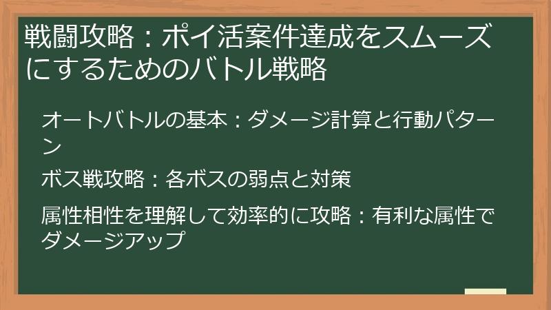 戦闘攻略：ポイ活案件達成をスムーズにするためのバトル戦略