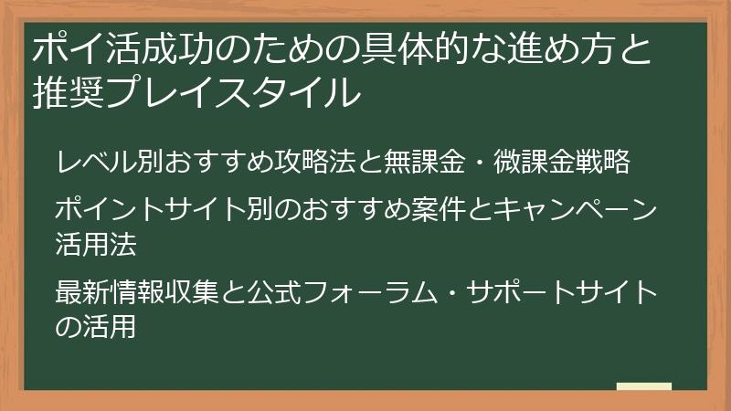 ポイ活成功のための具体的な進め方と推奨プレイスタイル