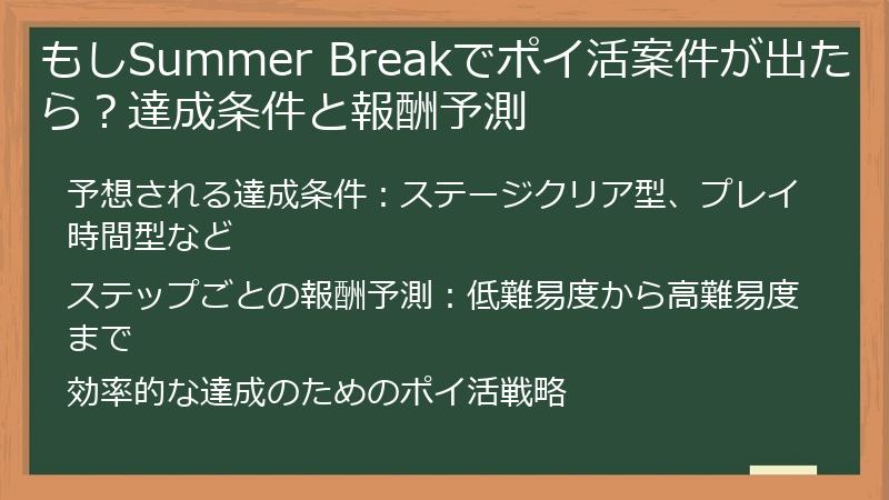 もしSummer Breakでポイ活案件が出たら？達成条件と報酬予測