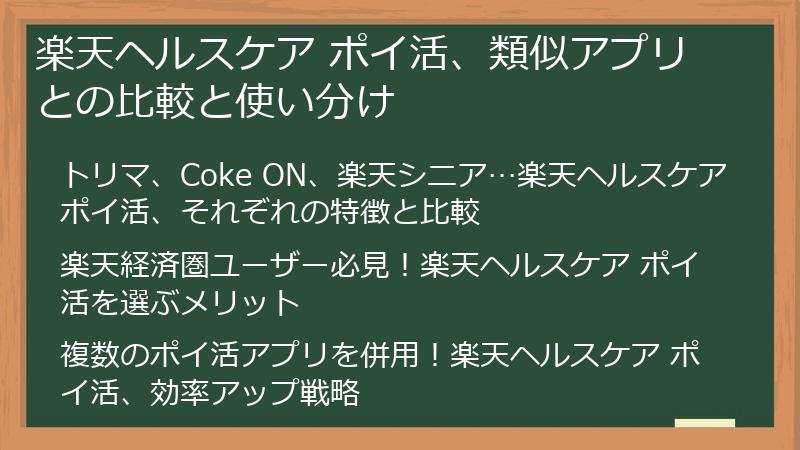 楽天ヘルスケア ポイ活、類似アプリとの比較と使い分け