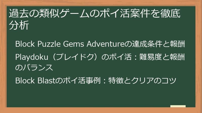過去の類似ゲームのポイ活案件を徹底分析