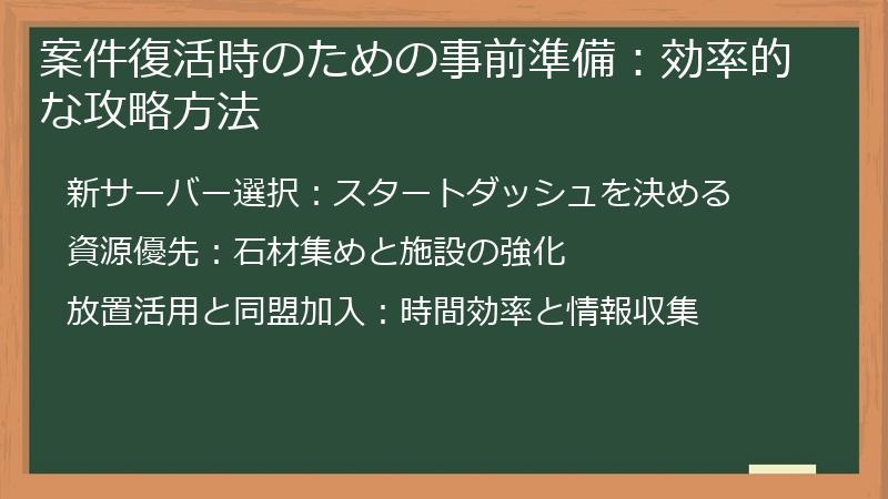 案件復活時のための事前準備:効率的な攻略方法