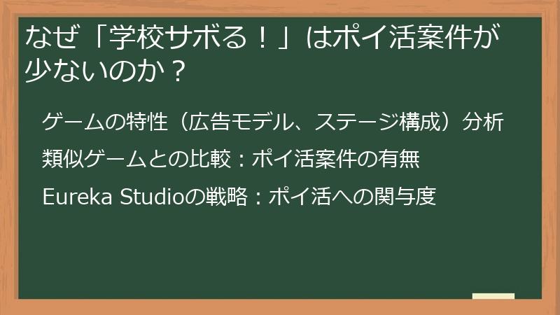 なぜ「学校サボる！」はポイ活案件が少ないのか？