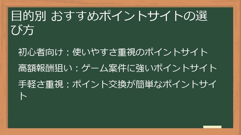 目的別 おすすめポイントサイトの選び方