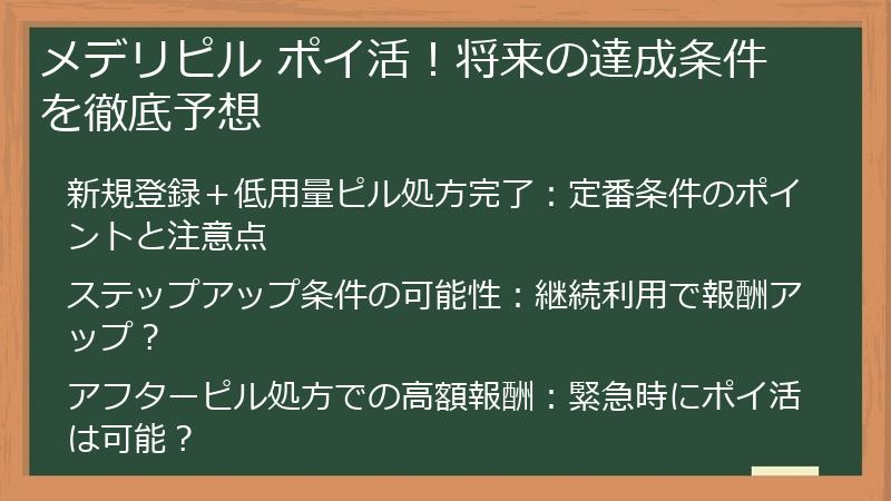 メデリピル ポイ活！将来の達成条件を徹底予想