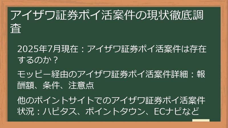 アイザワ証券ポイ活案件の現状徹底調査