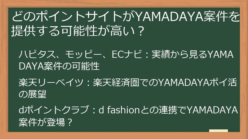 どのポイントサイトがYAMADAYA案件を提供する可能性が高い？